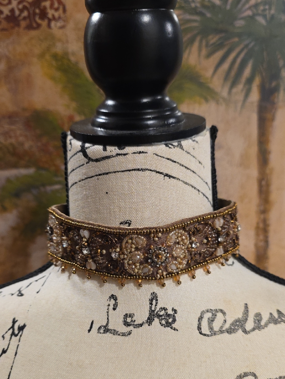 Embellished Gold and Brown Beaded Choker Necklace